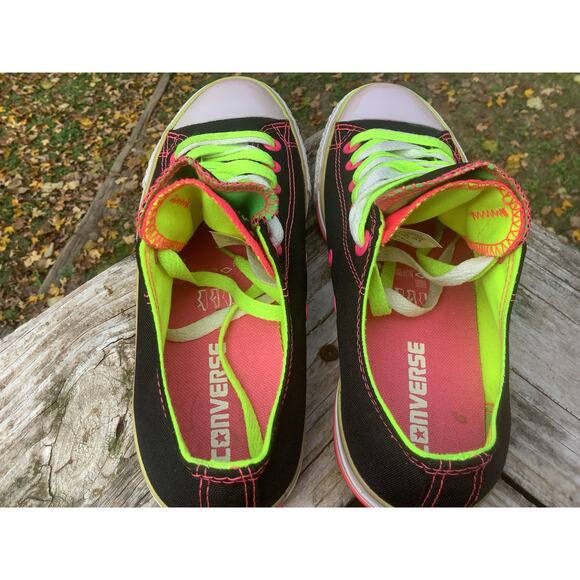 Converse Double Layer Black Hot Pink Neon Green Women 8 / Men 6 Unique Shoes - Picture 8 of 9